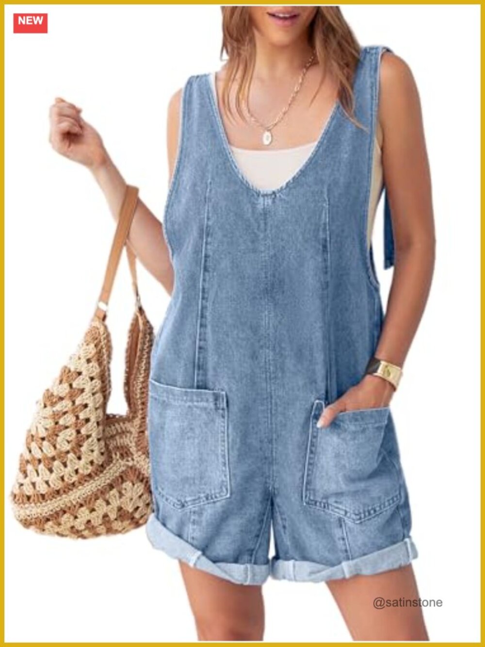Womens Denim Romper Overall Shorts Sleeveless V Neck Cotton Summer Jumpsuit